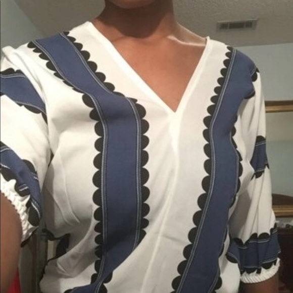 Striped V-Neck Blouson Top - Picture 9 of 10